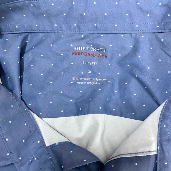 Men’s Shirtcraft Performance Blue Polka Dot Short Sleeve Button Down Size XL - Picture 2 of 7